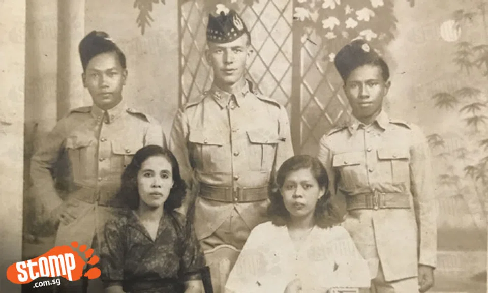 William Angus (top row, middle) flanked by two of his officers. His wife Bibi is seated (bottom row, right) with an unknown woman.