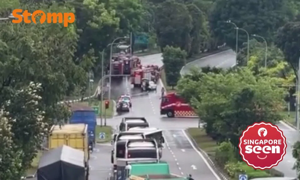 The fire involved the rear wheel of a tanker, said the Singapore Civil Defence Force.