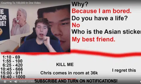Youtuber gets over 6 million views for counting from 1 to 100,000 in one take