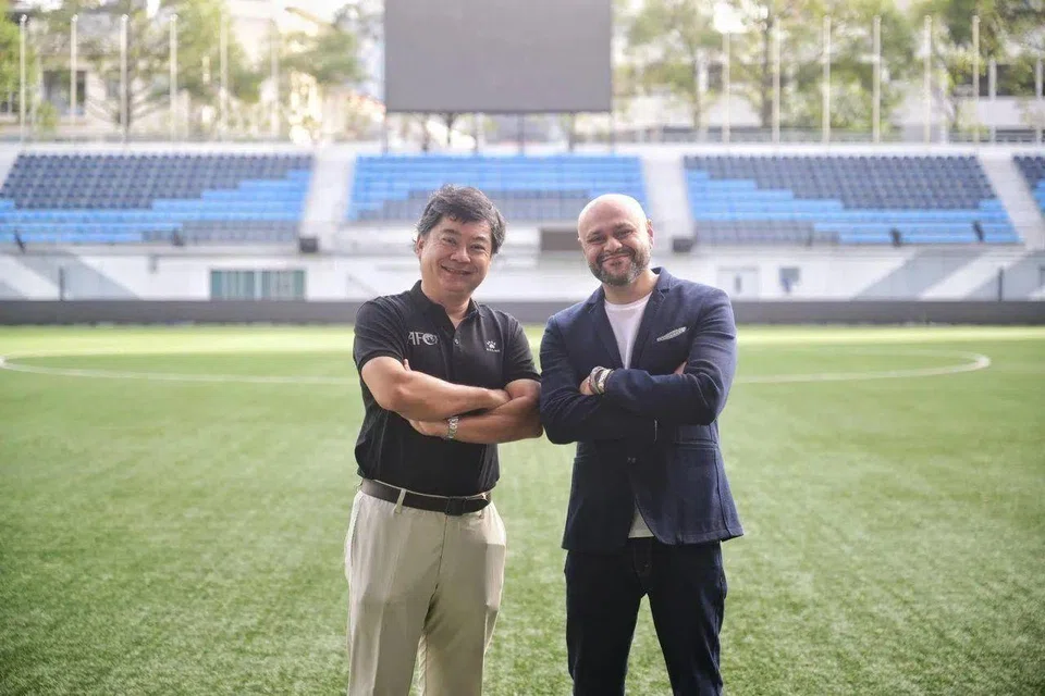 FAS president Bernard Tan (left) and Seventy7 Sports executive chairman Ketan Makwana will be collaborating for the Lion City Cup.