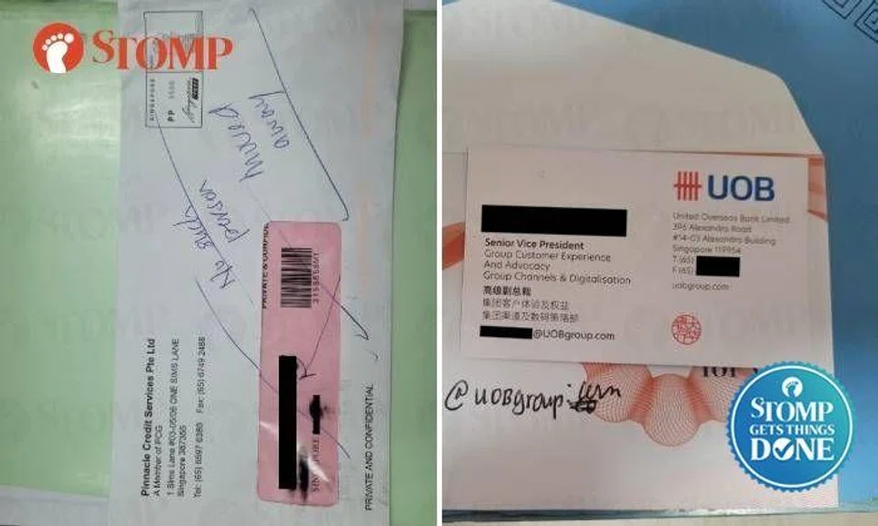 One of the UOB senior vice presidents left his name card with the Stomper.