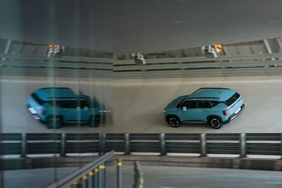 A Kia EV5 being driven on the sky track at Hyundai Motor Group Innovation Centre on May 28.