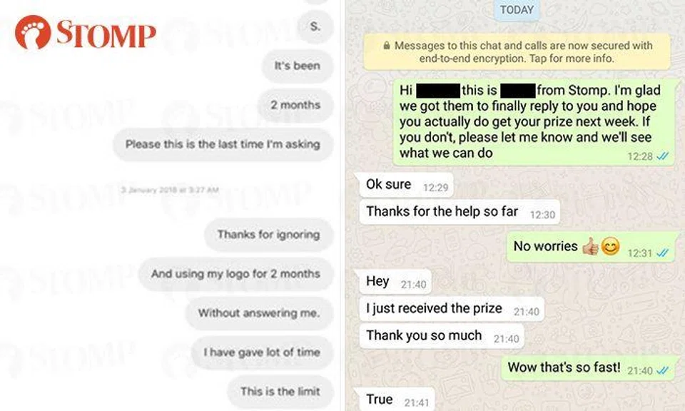 Man immediately receives contest prize owed to him for 2 months -- after telling Stomp about it