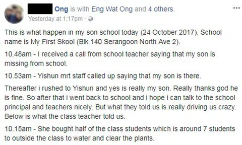My First Skool apologises after autistic boy goes missing from Serangoon North pre-school
