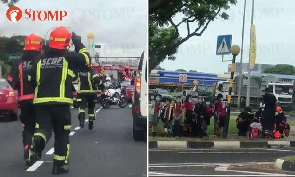 Girl, 6, taken to hospital after school minibus overturns in accident with 2 taxis at Tampines Road