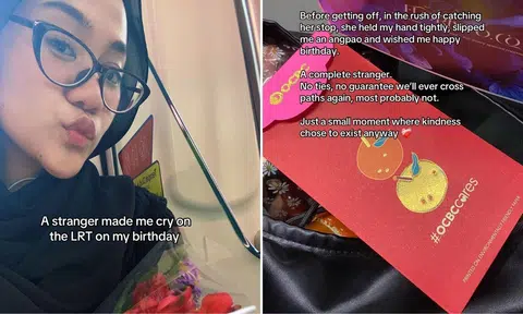 lrt commuter receives angbao from stranger, moved to tears