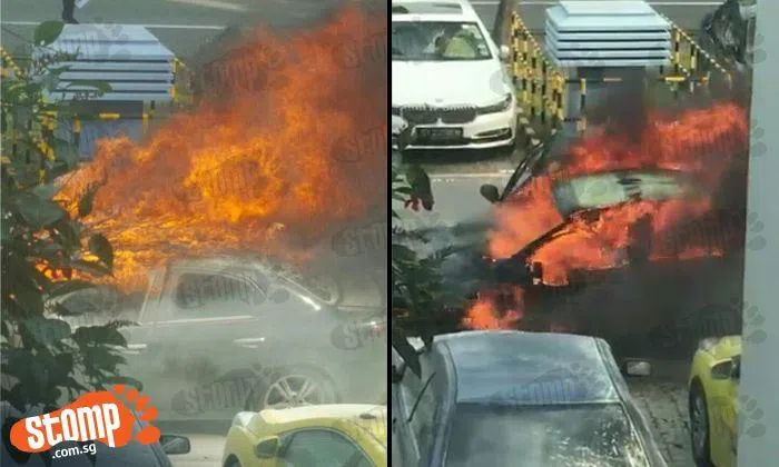 Alfa Romeo goes up in flames at SGH carpark, leaving only burnt ...