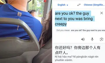 woman seats man bus leaning girl
