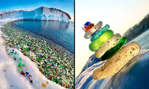 How beautiful! Ocean at Russian beach turns discarded glass bottles into colourful pebbles