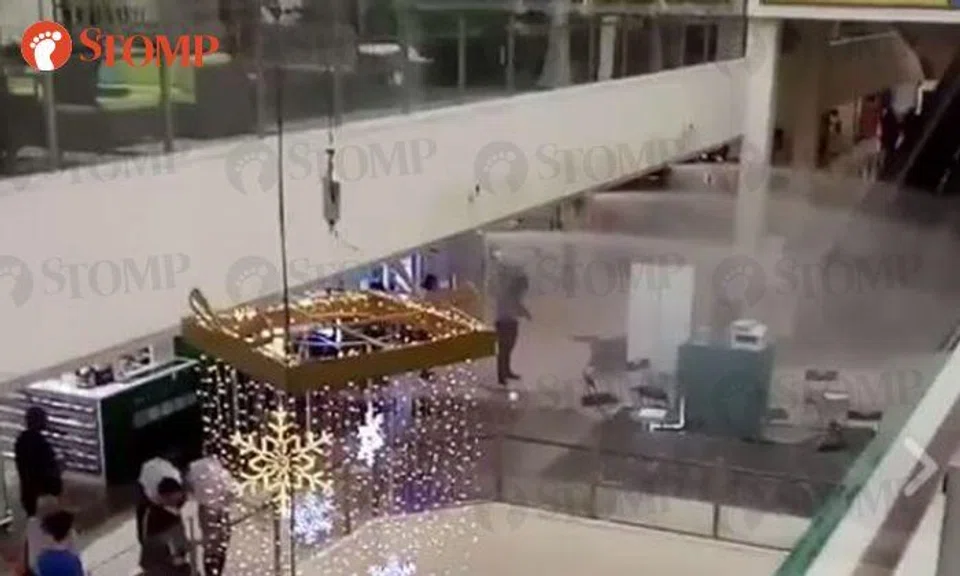 Sprinklers spraying water 'like a waterfall' inside Parkway Parade