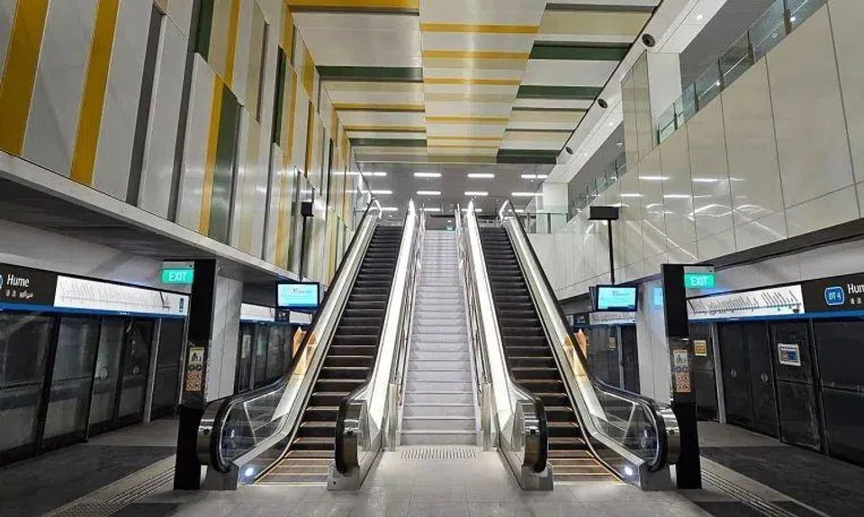 Hume station, between the Hillview and Beauty World stops, is the last on the second stage of the Downtown Line that has yet to open.