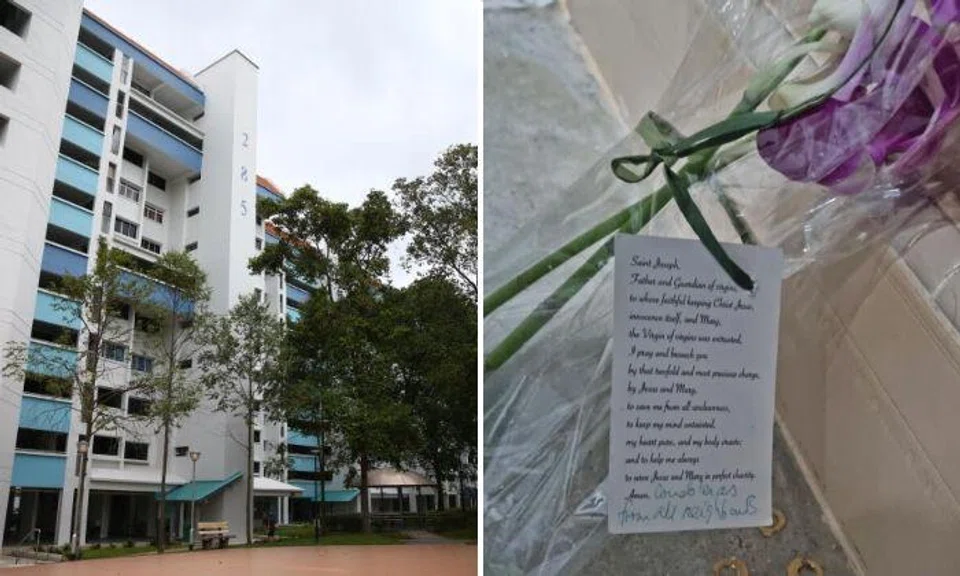 Neighbours had noticed a smell about a week before the pair were found lying motionless in the flat and pronounced dead at the scene. Photos: The Straits Times, Shin Min Daily News