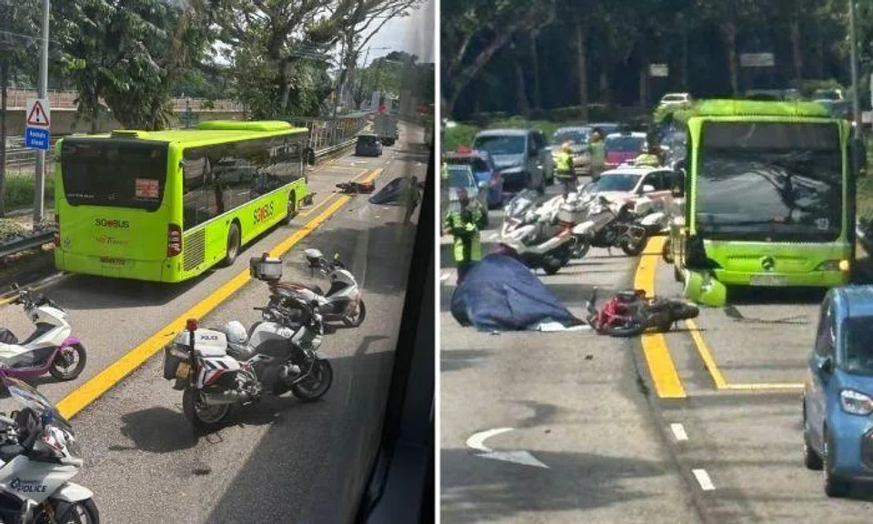 In photos of the aftermath of the incident circulated in online chat groups, at least three Traffic Police motorcycles could be seen parked behind a single-deck bus.