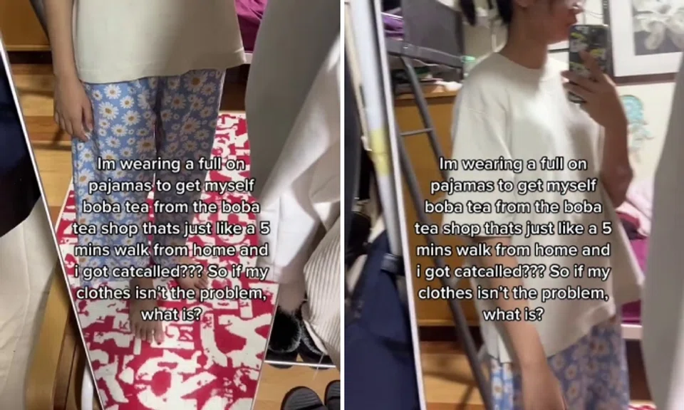 In the video, the woman showed what she was wearing at that time: a baggy t-shirt and printed long pants.
