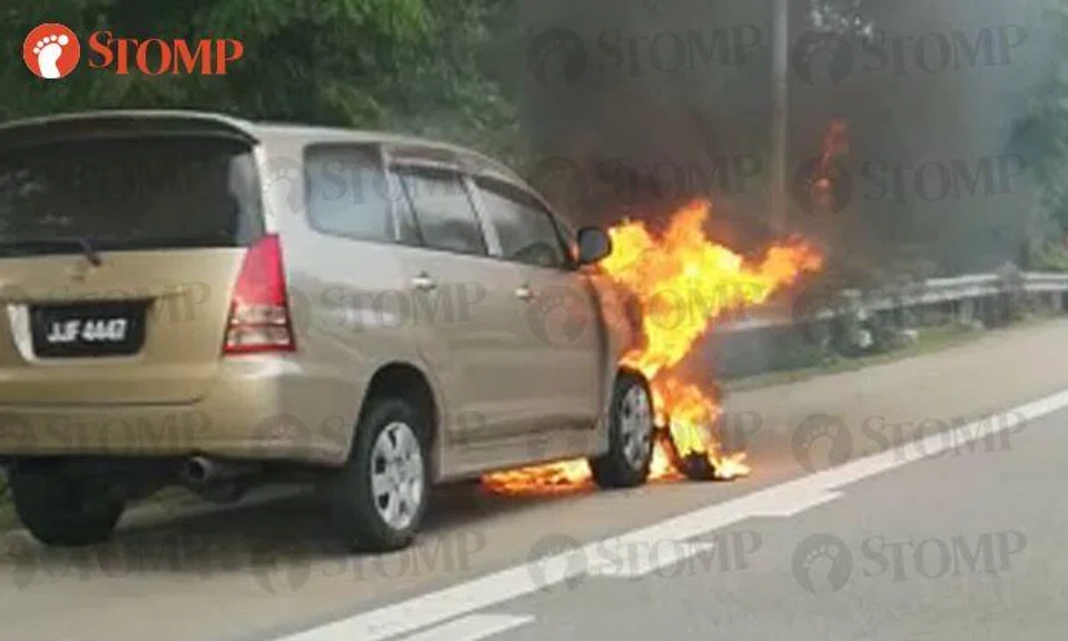 Car catches fire on TPE: Passers-by could feel the heat from inside their vehicle