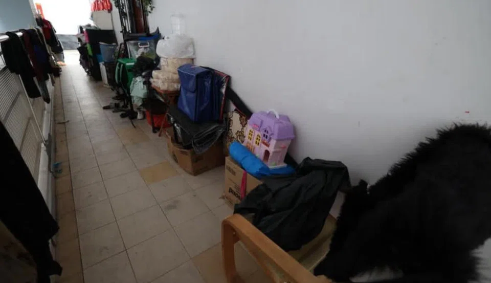 Items crowding the corridor, forcing neighbours to squeeze through when passing by.