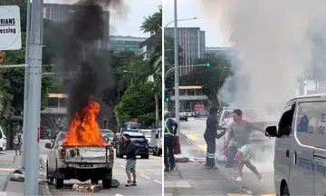 Quick-thinking 'heroes' help douse pickup truck blaze along Tanjong Katong Road