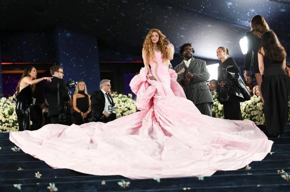 Shakira paired her look with shoes from Charles & Keith, the Michelle Recycled Polyester Platform Sandals in a custom shade of pink.