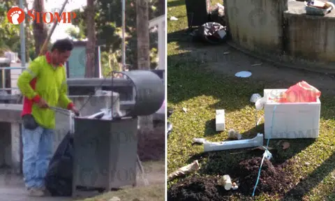 Poor cleaner has to clean up mess and litter at Sembawang Park