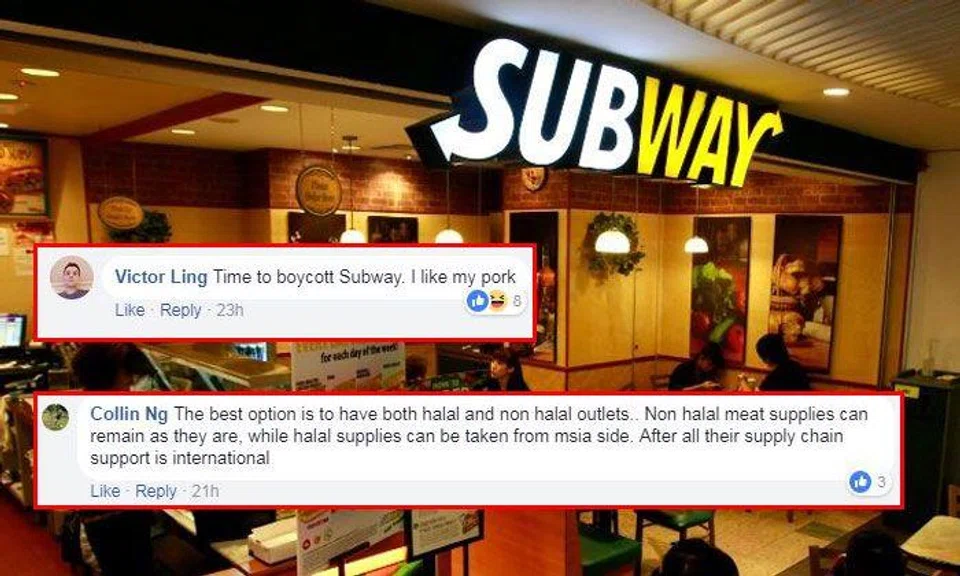 Mixed reactions after 60 Subway branches in Singapore stop selling pork