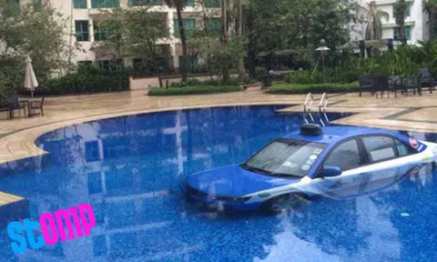 How on earth did taxi end up in Bukit Timah condo swimming pool?