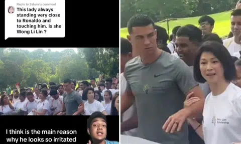 Why did Cristiano Ronaldo look irritated in S'pore? Netizens blame 'aunty' Wong Li Lin holding his arm