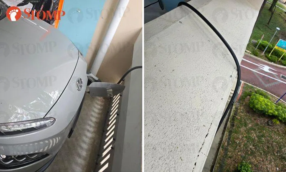 GetGo user 'pulls' cable from 3rd to 4th floor of Woodlands carpark to charge car