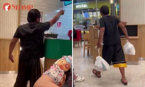 Foodpanda rider hurls vulgarity at Mos Burger staff, pushes trays onto floor at Waterway Point