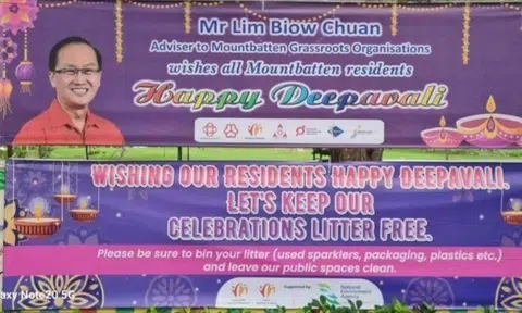 Facebook user Susiilaa Shanmugam posted a photo of the banners and wrote: "Thank you for the reminder, sir. Just curious if you have ever used this message during Chinese New Year or Hungry Ghost Festival?"