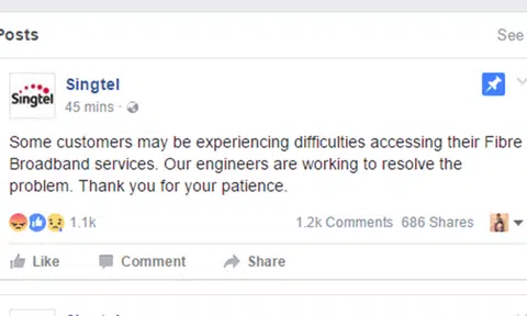 Singtel advises customers hit by fibre broadband outage to switch to mobile data, charges will be waived for today