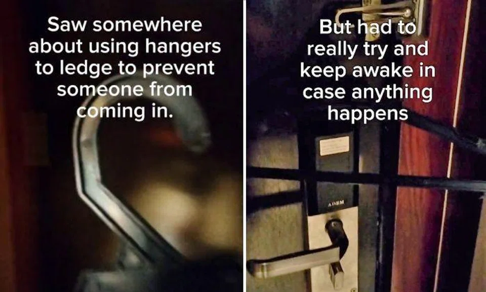 The guest decided to wing it, using clothes hangers to “lock” the door, and even leaned an ironing board against it – something, he said, he learnt from social media.