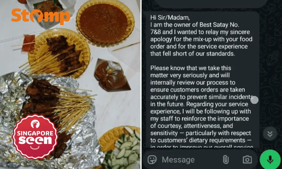 Customer mad at Lau Pa Sat satay stall for meat mix-up, owner apologises and offers full refund