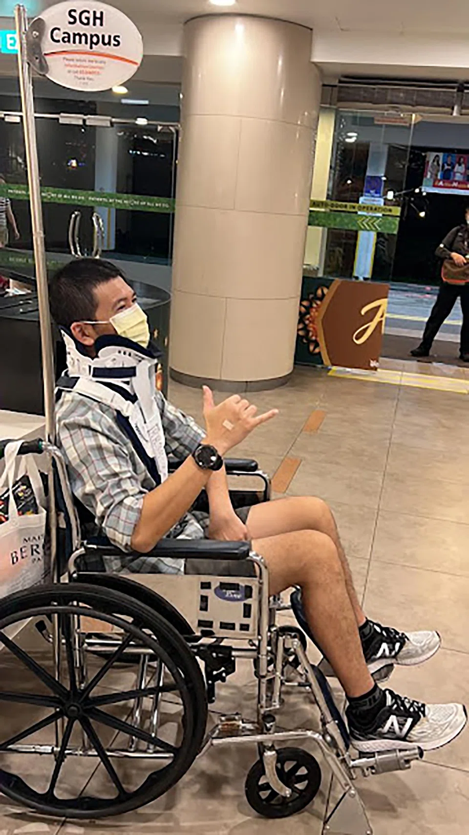 Mr Ang was flown back home and admitted to the Singapore General Hospital for three days.