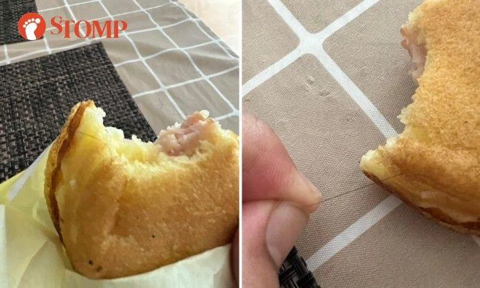 A Mr Bean customer purchased a honey-baked chicken ham and cheese eggwich in Punggol and was upset to find someone's hair in it.