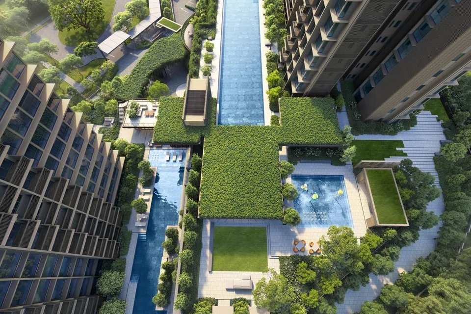 An artist’s impression of the aerial view of Lentor Central Residences, the sixth project launched in the new Lentor Hills estate.