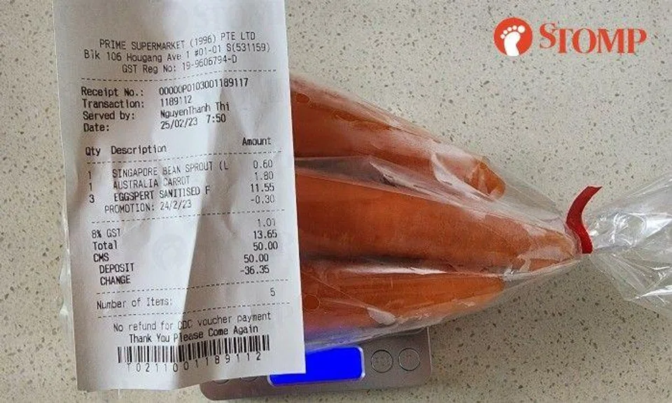 The Stomper shared a photo of his receipt, which shows he paid $1.80 for the Australian carrots.
