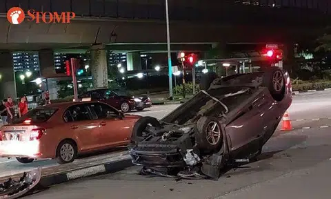 Driver taken to hospital after her car turns turtle at Canberra Road junction