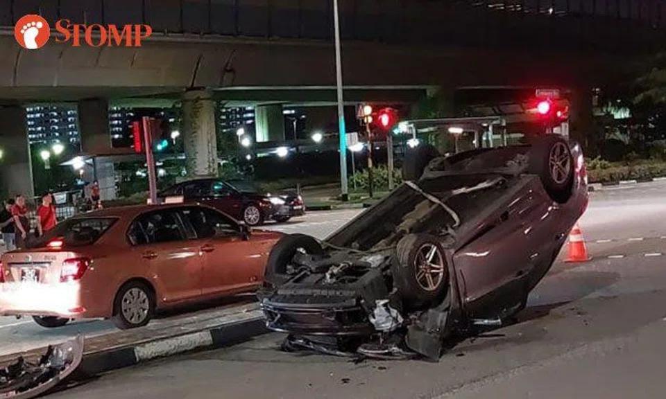 Driver taken to hospital after her car turns turtle at Canberra Road junction