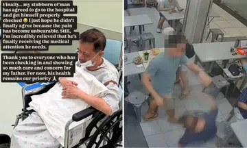 elderly wonton noodle seller, pushed, coffeeshop, hospital