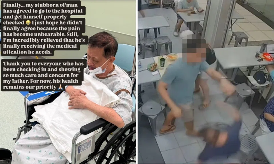 elderly wonton noodle seller, pushed, coffeeshop, hospital