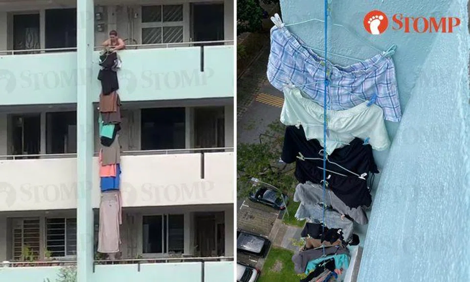 'Epic escape ladder': Woman hangs laundry down multiple floors of Ang Mo Kio block