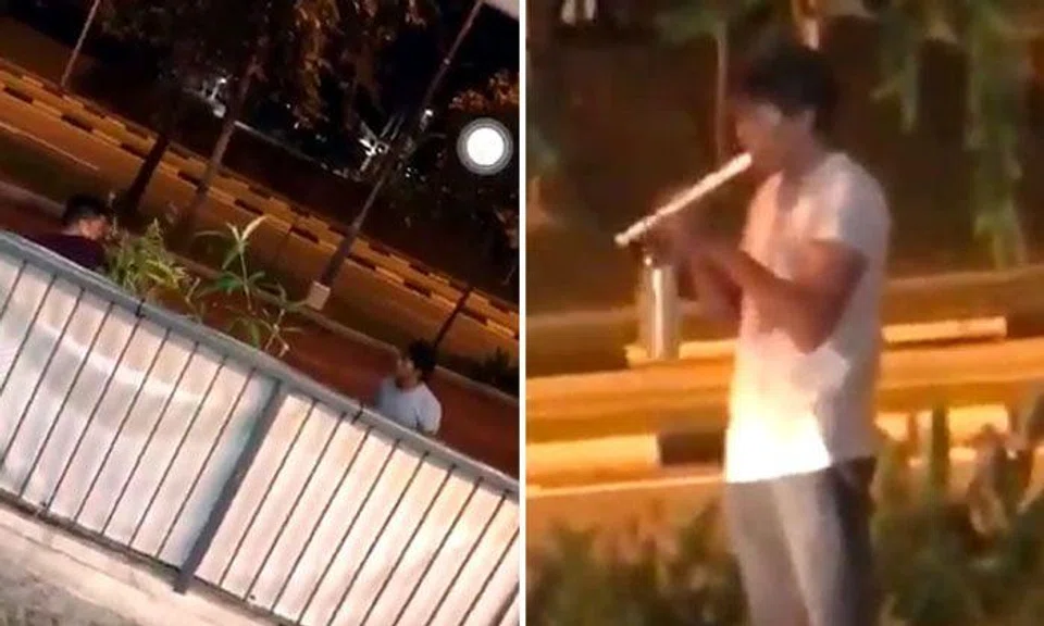 Man plays recorder in front of police officers after fighting with guy wielding potted plant at Hougang