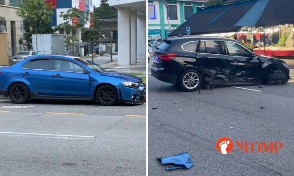 Stomper Raza shared videos of a damaged blue Mitsubishi Lancer and an even more damaged black BMW X1 after the collision.