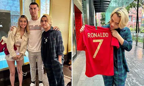 YouTuber Jianhao Tan (right) posted photos and videos of the surprise meeting with football star Cristiano Ronaldo on Instagram. His wife Debbie Soon (left) had arranged the surprise. PHOTO: THEJIANHAOTAN/INSTAGRAM