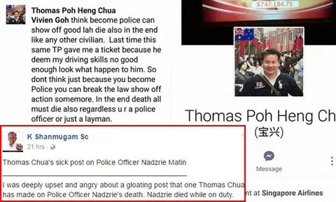 Minister K Shanmugam expresses anger over 'sick post' by Thomas Chua on fallen TP officer Nadzrie Matin