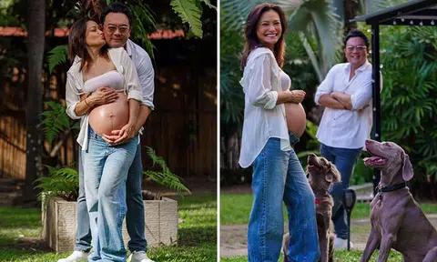 Glenda Chong, 51, flaunts 9-month baby bump in maternity shoot with husband and dogs