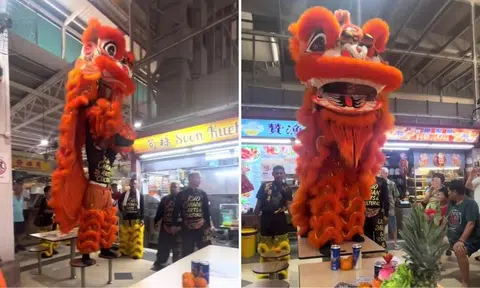 'Tables are for people to eat': Lion dance performers spark outrage for stepping on Cheng San Market tables