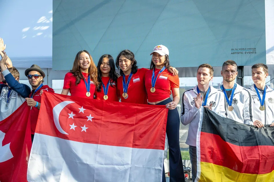 Team Singapore's indoor skydivers, (from left) Choo Yi Xuan, Vera Poh, Kai Minejima-Lee, Kyra Poh, scooped up four medals at the 5th FAI World Indoor Skydiving Championships.