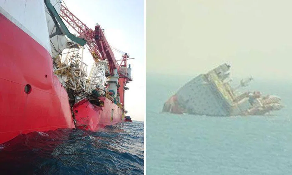 Cable ship capsizes after collision with tanker near Singapore
