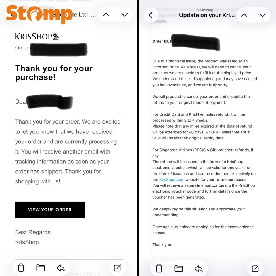 Two emails from KrisShop one day apart